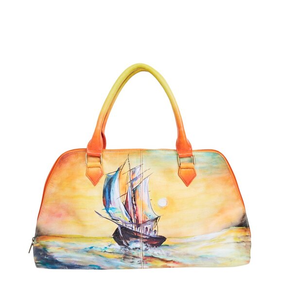 Hand-Painted Carryall Tote Bag for Women – Leather Handbag, Ladies Purse - Picture 1 of 7